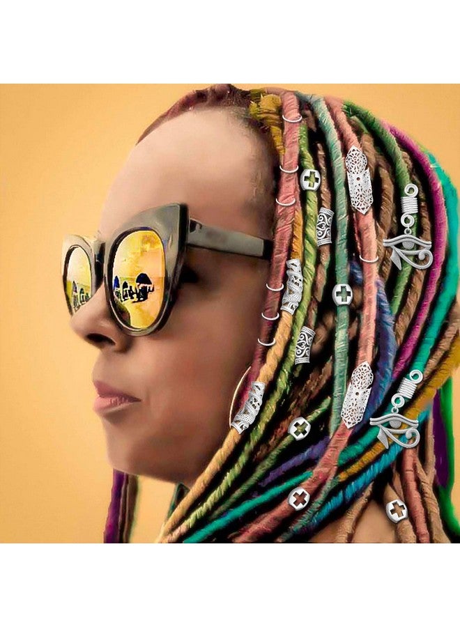 RechicGu Echicgu Vintage Silver 42Pcs Dreadlock Loc Beard Beads Viking Rasta Updo Braid Hair Dress Pin Accessories Egyptian Swirl Cross Dragon - Image 5