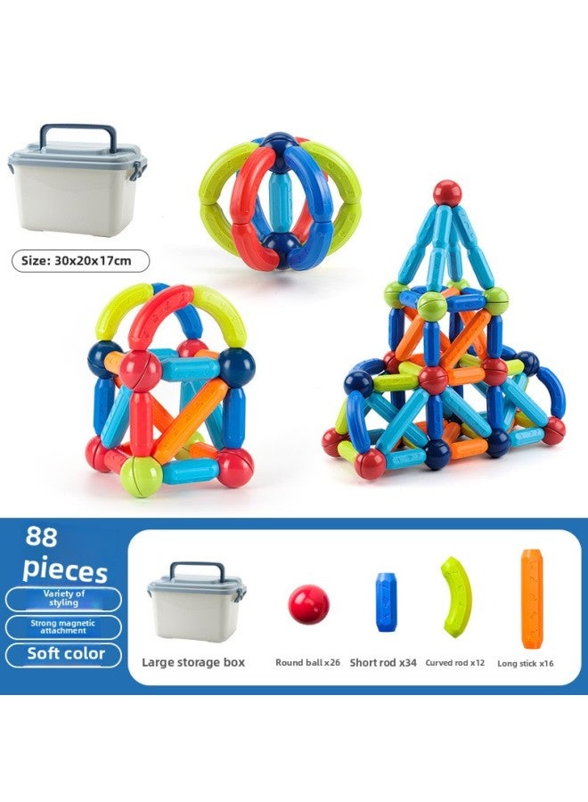Variable Magnetic Bar Puzzle Early Education Magnet Toy Storage Box Assembled Strong Magnetic Children Building Blocks Wholesale-Color:Variety Magnetic Rod 88p Storage Box  - Image 1