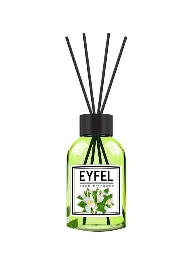 موزع عطر "ياسمين" من EYFEL (عبوة خضراء، 120 مل) - معطر جو منزلي طبيعي برائحة الزهور، مزود بأعواد ألياف للاستخدام في المنزل والمكتب وغرفة المعيشة.