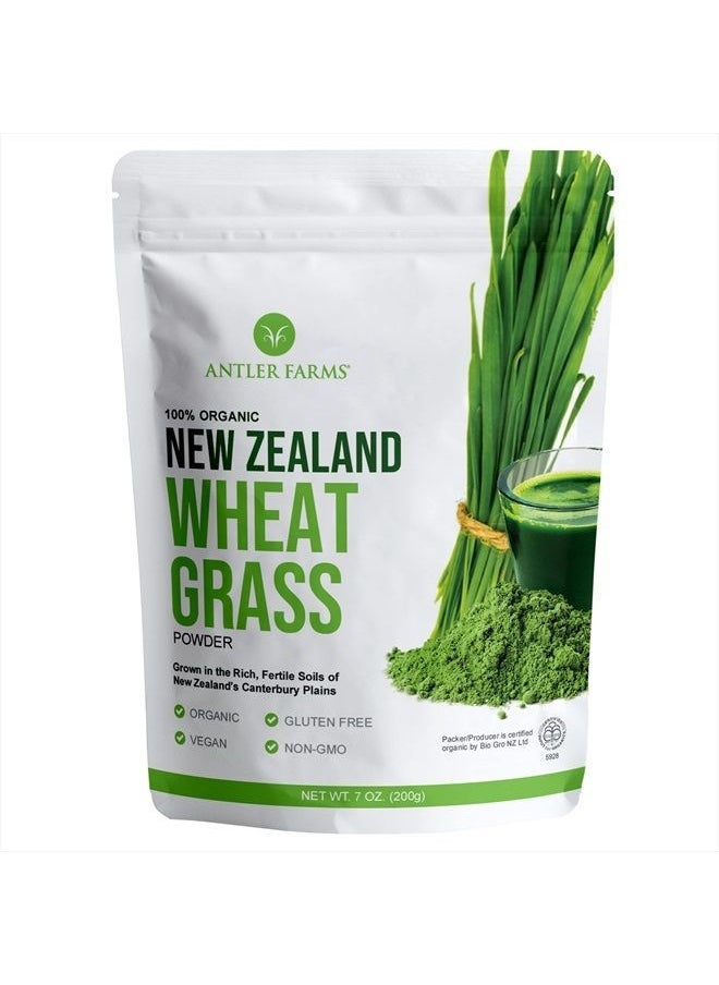 Antler Farms - 100% Pure, Organic, New Zealand Wheatgrass Powder, 40 Servings, 200g - Raw, Vegan, Gluten Free, Nutrient Rich, High Chlorophyll Wheat Grass, Detox, Essential Amino Acids, Minerals - Image 1
