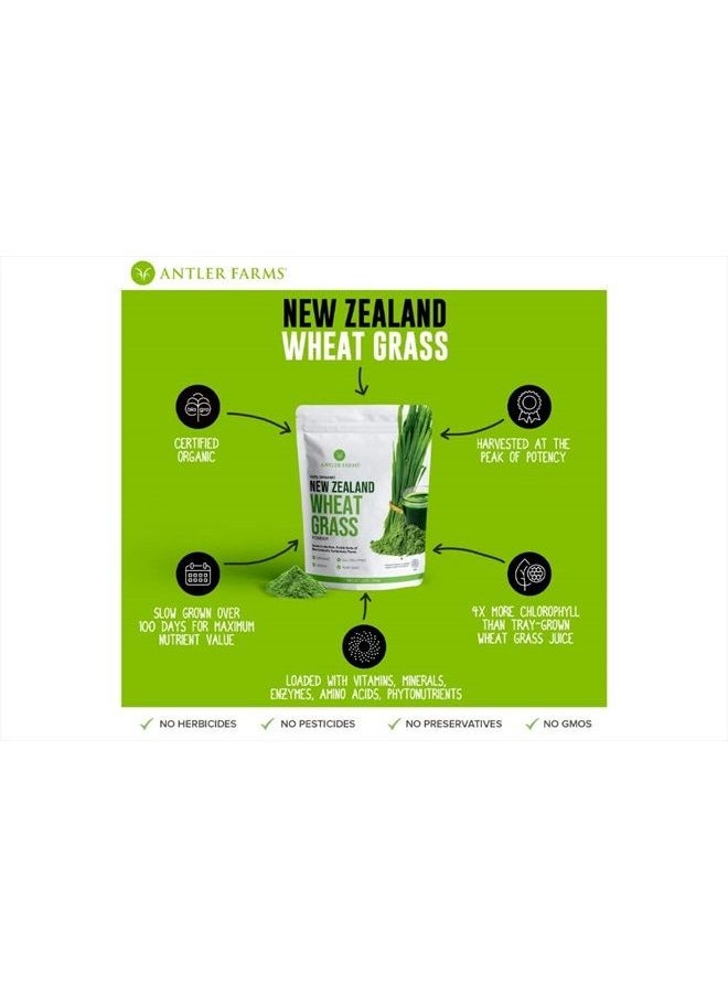 Antler Farms - 100% Pure, Organic, New Zealand Wheatgrass Powder, 40 Servings, 200g - Raw, Vegan, Gluten Free, Nutrient Rich, High Chlorophyll Wheat Grass, Detox, Essential Amino Acids, Minerals - Image 1