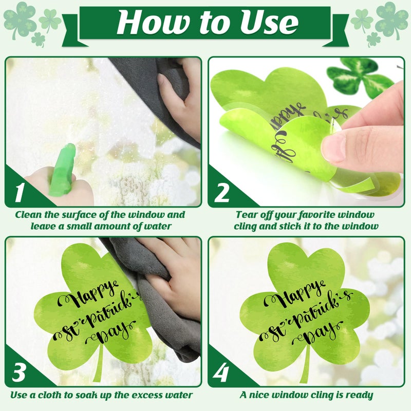 Traplace 9 Sheets St Patrick's Day Window Clings, 217 PCS Green St Patricks Day Shamrock Window Stickers with Coins Rainbow, Double Sided Static Window Clings for Glass Windows St Patricks Day Decorations - Image 4