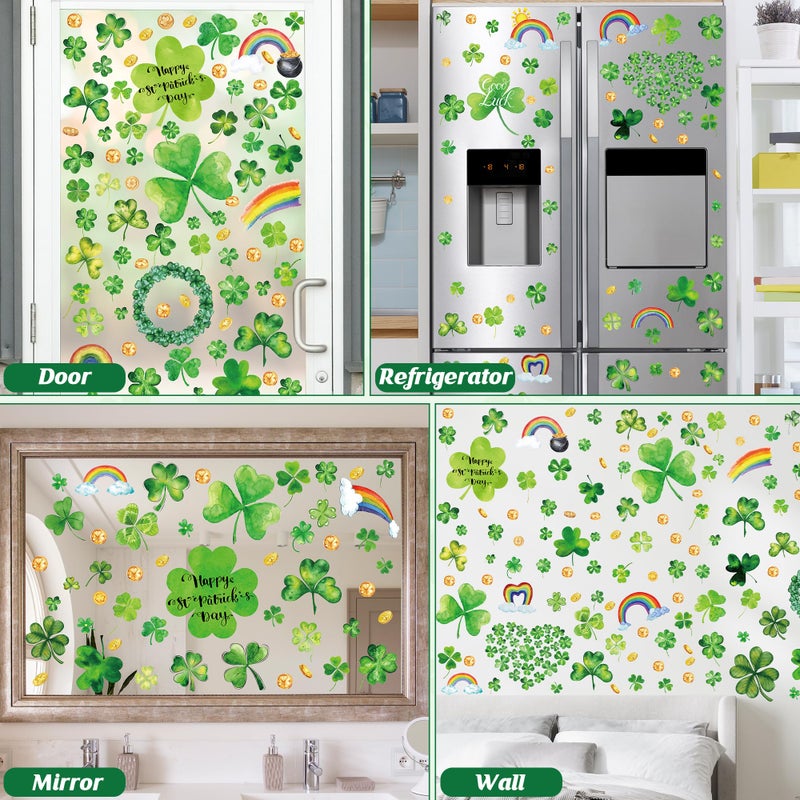 Traplace 9 Sheets St Patrick's Day Window Clings, 217 PCS Green St Patricks Day Shamrock Window Stickers with Coins Rainbow, Double Sided Static Window Clings for Glass Windows St Patricks Day Decorations - Image 5