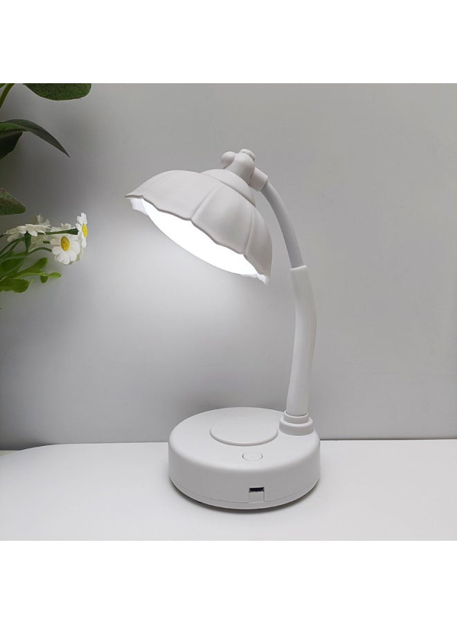 Cute Flower Shape Mini Eye Protection Table Lamp Children's Handmade DIY Main Body USB Rechargeable Student Night Light-Color:White - Image 1