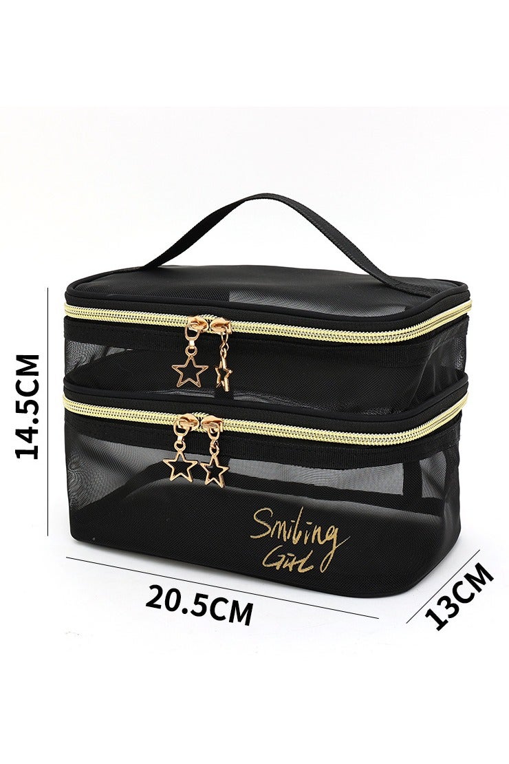 Large Double Layer Travel Makeup Bag, Cosmetic Bag Organizer - Image 1