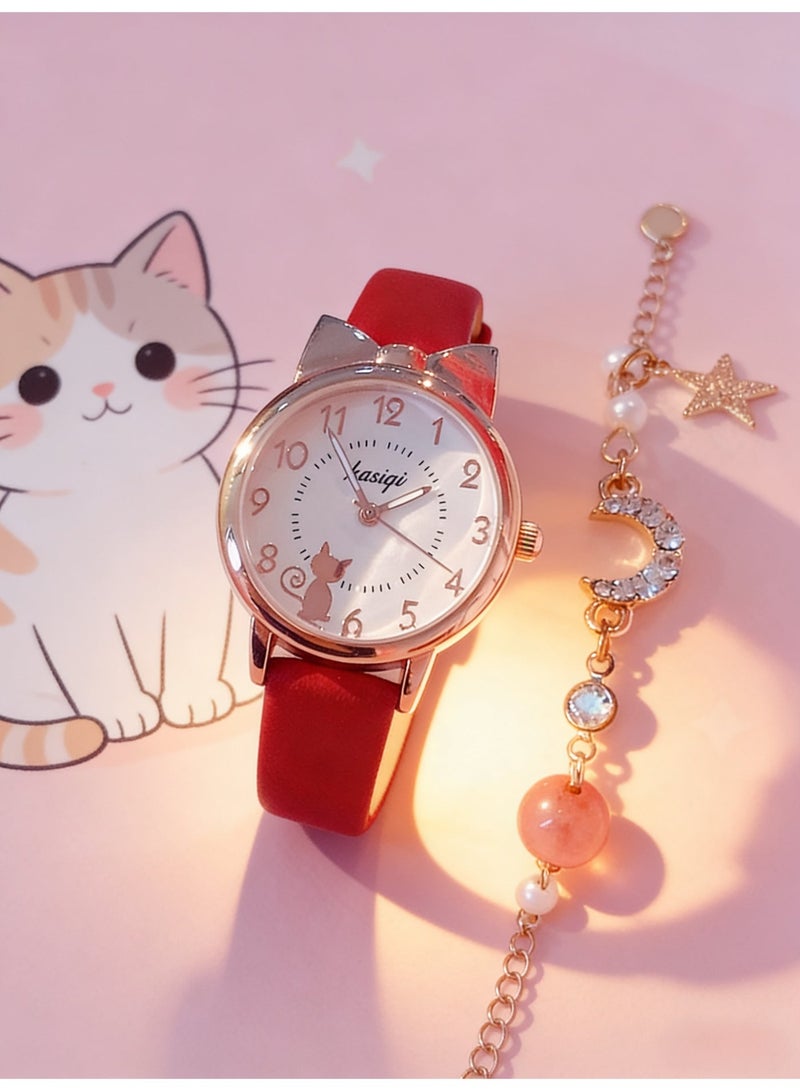 MAC Jabags Children's gift cartoon quartz watch, including cute cat pattern watch 1 piece wholesale pearl bracelet gifts, birthday gifts, holiday gifts. - Image 5