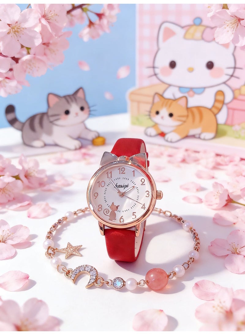 MAC Jabags Children's gift cartoon quartz watch, including cute cat pattern watch 1 piece wholesale pearl bracelet gifts, birthday gifts, holiday gifts. - Image 3
