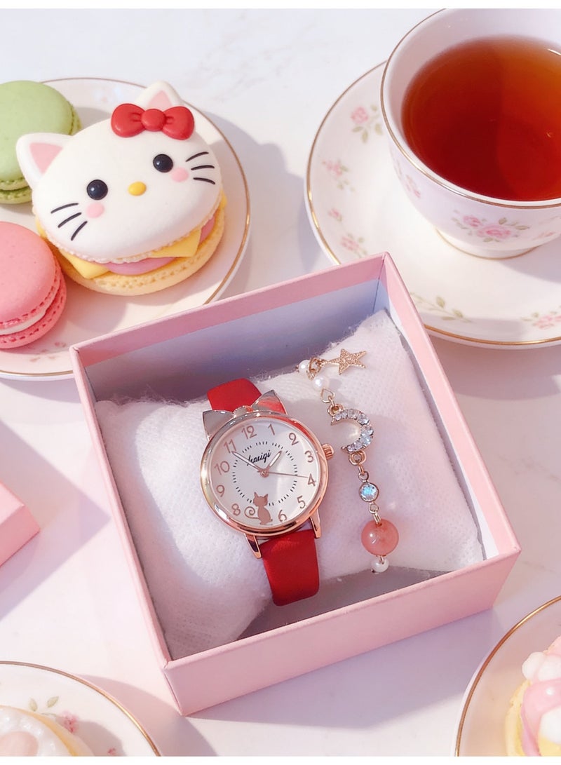 MAC Jabags Children's gift cartoon quartz watch, including cute cat pattern watch 1 piece wholesale pearl bracelet gifts, birthday gifts, holiday gifts. - Image 4