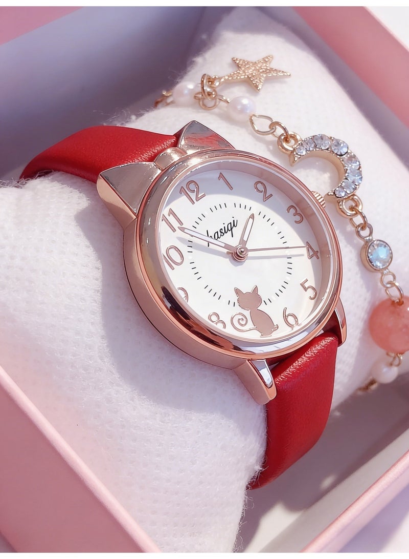 MAC Jabags Children's gift cartoon quartz watch, including cute cat pattern watch 1 piece wholesale pearl bracelet gifts, birthday gifts, holiday gifts. - Image 2