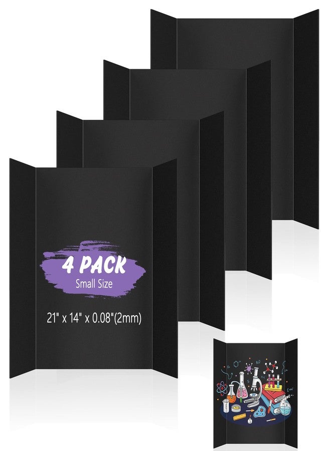 AKONEGE 4 Pack Small Trifold Poster Board 21" x 14" Tri Fold Poster Boards Black Corrugated Cardboard Project Boards for Presentations, School Projects, Science Fair, Exhibition Event Display - Image 1