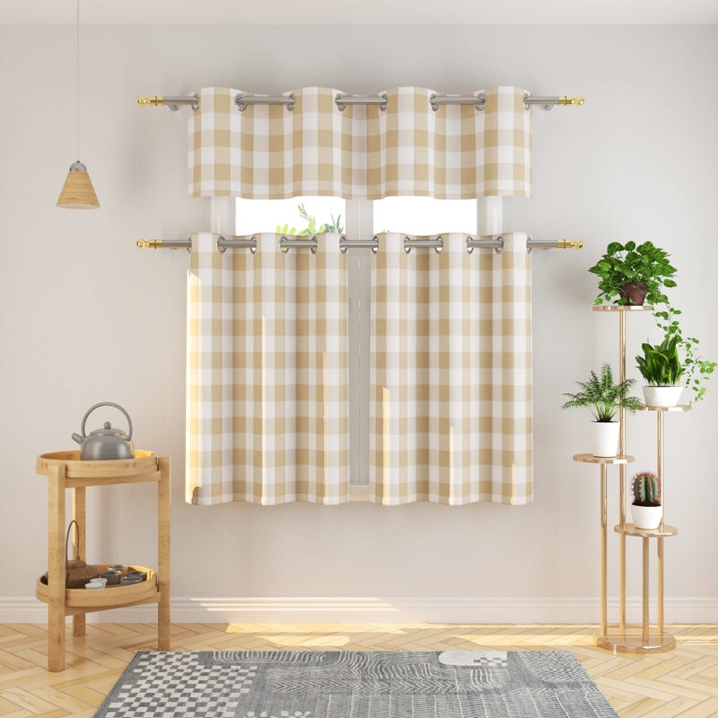 NATUS WEAVER Valance 18 inch Buffalo Check Curtain Valance Gingham Plaid Living Room Window Curtain Panels Bedroom Checker Drapes Grommet Top Window Treatment 1 Panel Beige and White - Image 5