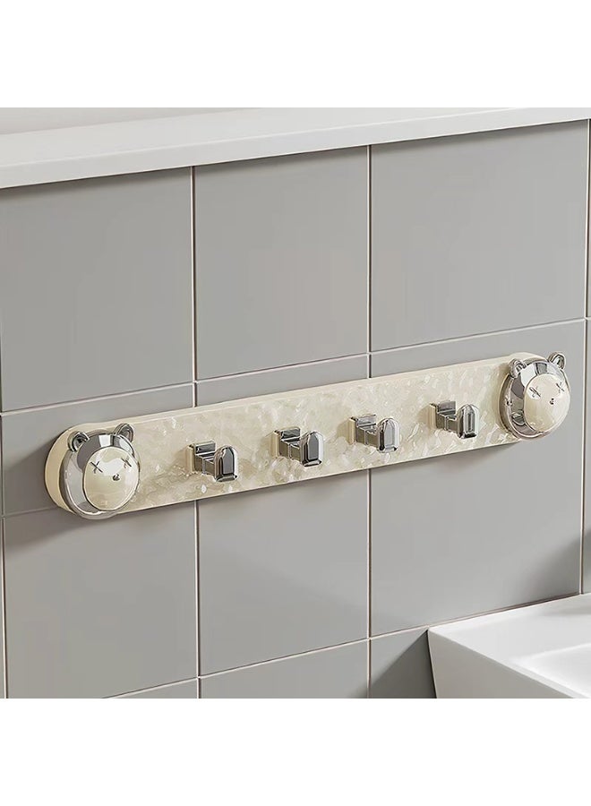 Noon East Space Saving Adhesive 4 Hooks, Wall Mount Utensil Rack,  for Bathroom Kitchen Towel and Bathrobe, 40 x 4.8 x 6cm, Cream/Silver - Image 3