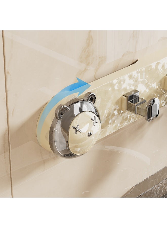 Noon East Space Saving Adhesive 4 Hooks, Wall Mount Utensil Rack,  for Bathroom Kitchen Towel and Bathrobe, 40 x 4.8 x 6cm, Cream/Silver - Image 4