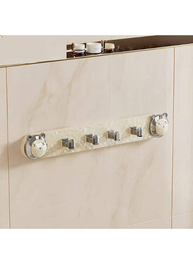 Noon East Space Saving Adhesive 4 Hooks, Wall Mount Utensil Rack,  for Bathroom Kitchen Towel and Bathrobe, 40 x 4.8 x 6cm, Cream/Silver - Image 1