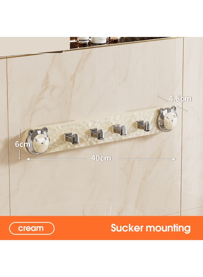 Noon East Space Saving Adhesive 4 Hooks, Wall Mount Utensil Rack,  for Bathroom Kitchen Towel and Bathrobe, 40 x 4.8 x 6cm, Cream/Silver - Image 2