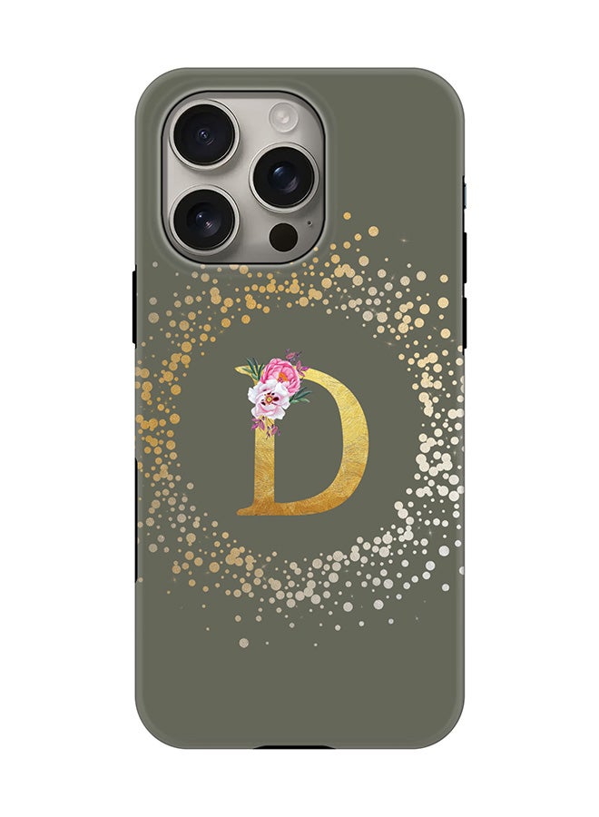Stylizedd Tough Pro Magnetic Case for iPhone 16 Pro, Dual Layer hybrid PC + TPU Mobile Cover Matte - Custom Monogram Floral - D  (Olive Green ) - Image 1