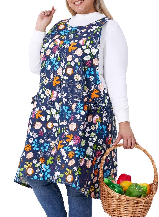 VIKIDEER Comfortable Huge Plus Size Aprons for Women Adjustable Cross Back Floral Cotton Linen Aprons Spring is in the Air - Image 1