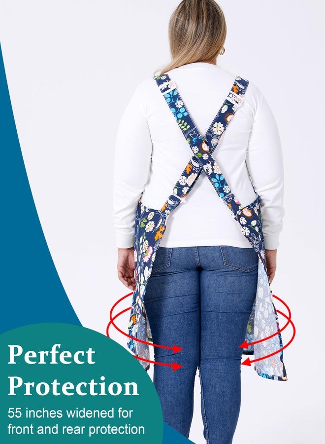 VIKIDEER Comfortable Huge Plus Size Aprons for Women Adjustable Cross Back Floral Cotton Linen Aprons Spring is in the Air - Image 2