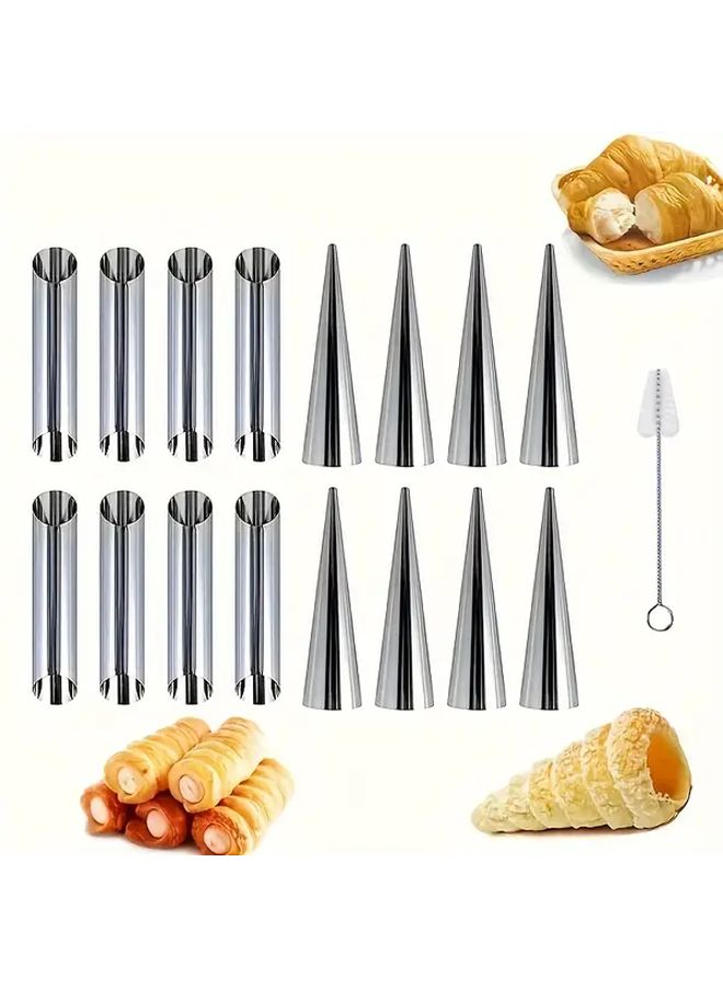 17pcs Stainless Steel Pastry Cream Horn Molds Baking Tubes For Perfect Shaped Pastries - Image 1
