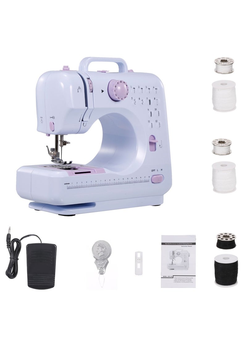 DubaiGallery 12 Stitches 2 Speed Portable Sewing Machine Double Thread Needle Overlock Mini Electric Sewing Machine With LED Light Foot Pedal - Image 3