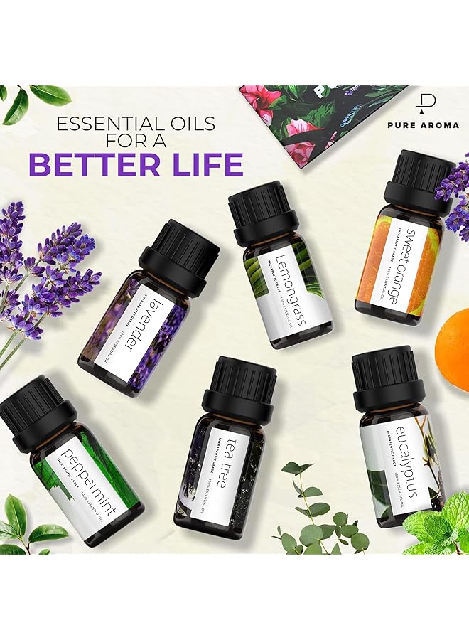 erorex Essential Oils 100 Percent Therapeutic Grade Oils Kit Top 6 Aromatherapy Oils Gift Set 6 Pack 10Ml Eucalyptus Lavender Lemon Grass Orange Peppermint Tea Tree  - Image 2