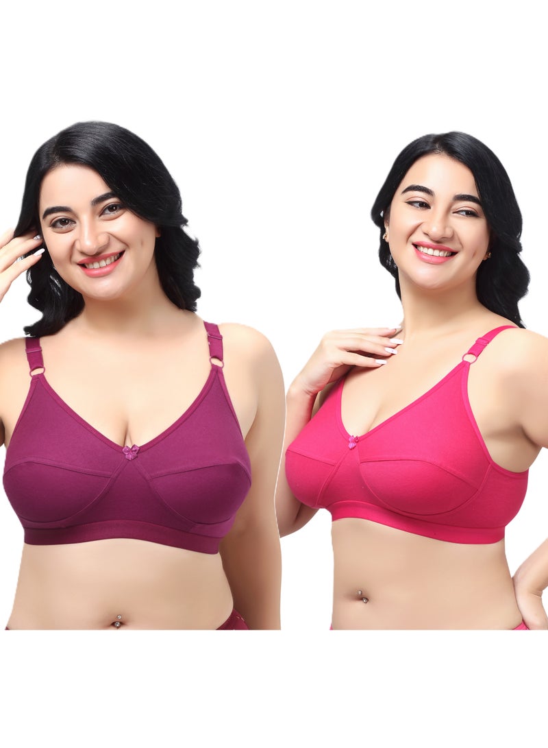 RAJNI Women's Bra C Cup Soft PolyCotton Non-Padded Anti-Sag Seamless Full Coverage Lift-up Wire-free Plus Size Pack of 2 - Image 1