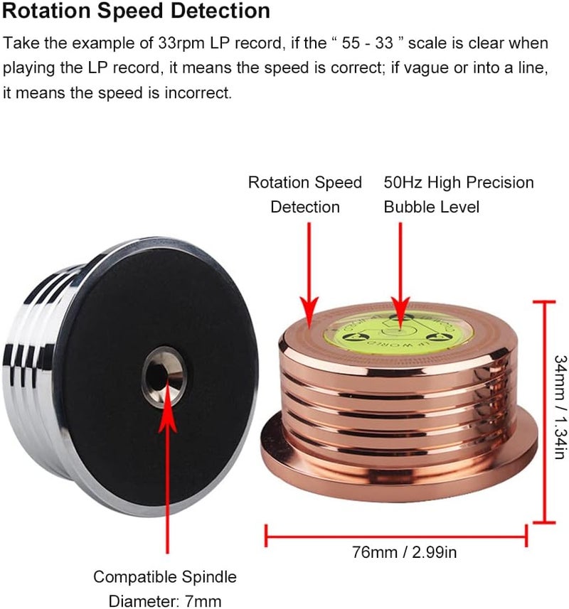 Turntable Stabilizer Aluminum Alloy Record Weight with 50Hz Bubble Level and Non Slip Cotton Mat for Record Player Gramophone (Glossy Black) - Image 2