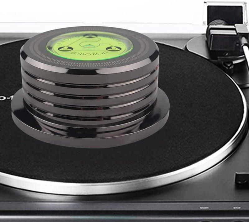 Turntable Stabilizer Aluminum Alloy Record Weight with 50Hz Bubble Level and Non Slip Cotton Mat for Record Player Gramophone (Glossy Black) - Image 4