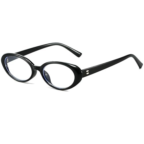 Breaksun Retro Oval Sunglasses for Women Men Fashion Small Oval Sunglasses 90s Vintage Shades (Black/Clear) - Image 1