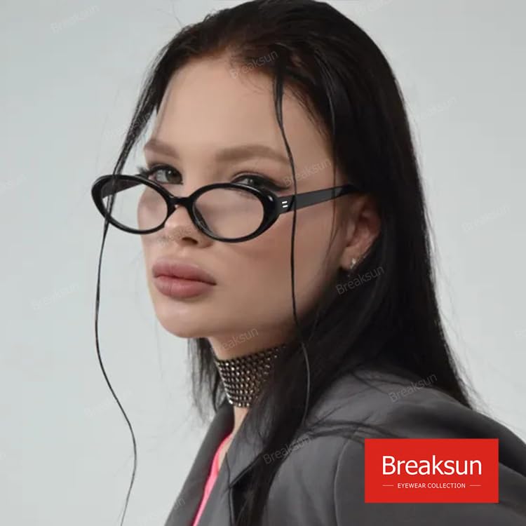 Breaksun Retro Oval Sunglasses for Women Men Fashion Small Oval Sunglasses 90s Vintage Shades (Black/Clear) - Image 3