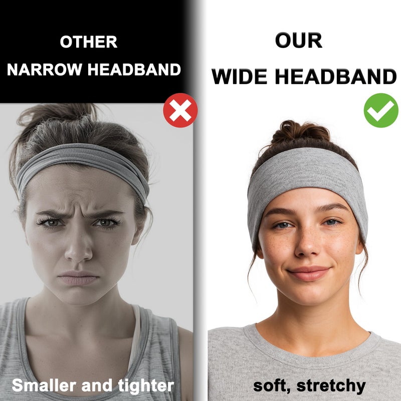 QUELIEN Wide Headbands for Women 3 Pack â€“ Soft Stretch Cloth Hair Bands for Workout, Yoga, Skincare & Daily Wear â€“ Thick Non Slip Headbands in Black, White & Gray, Comfortable Hair Accessories for Women - Image 2