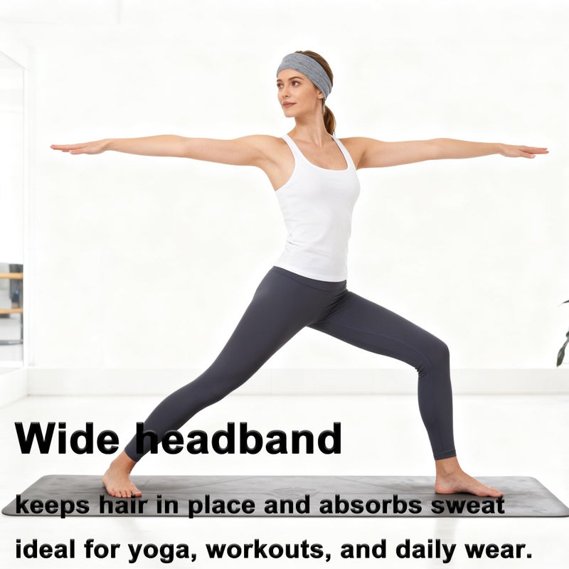 QUELIEN Wide Headbands for Women 3 Pack â€“ Soft Stretch Cloth Hair Bands for Workout, Yoga, Skincare & Daily Wear â€“ Thick Non Slip Headbands in Black, White & Gray, Comfortable Hair Accessories for Women - Image 3