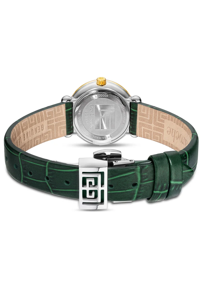 غاي لاروش Betty Watch for Women with Green Genuine Leather Strap 25 mm 5 Atm