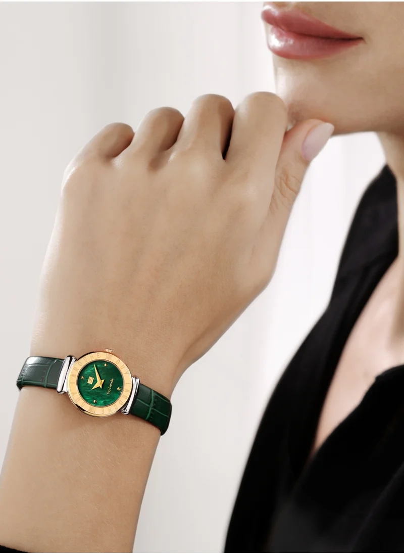 غاي لاروش Betty Watch for Women with Green Genuine Leather Strap 25 mm 5 Atm