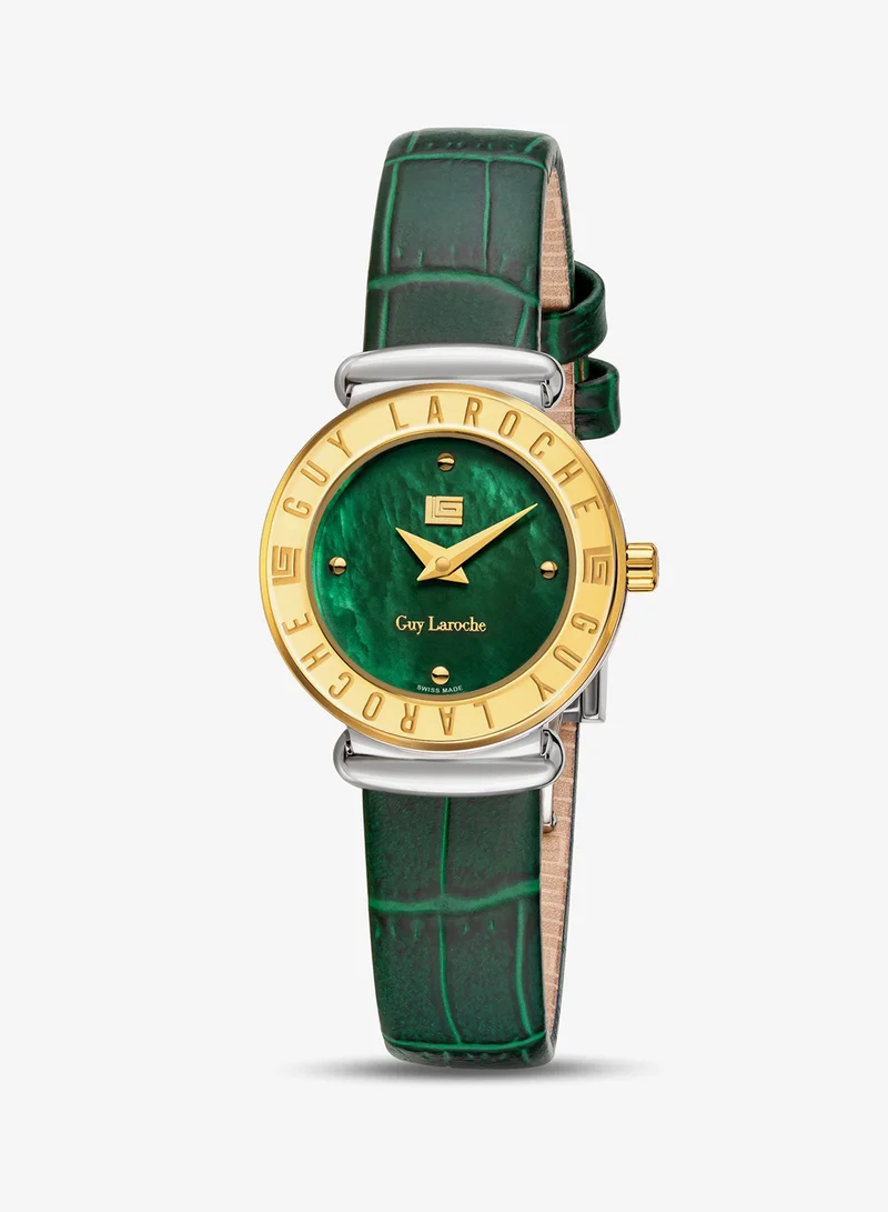 Guy Laroche Betty Watch for Women with Green Genuine Leather Strap 25 mm 5 Atm