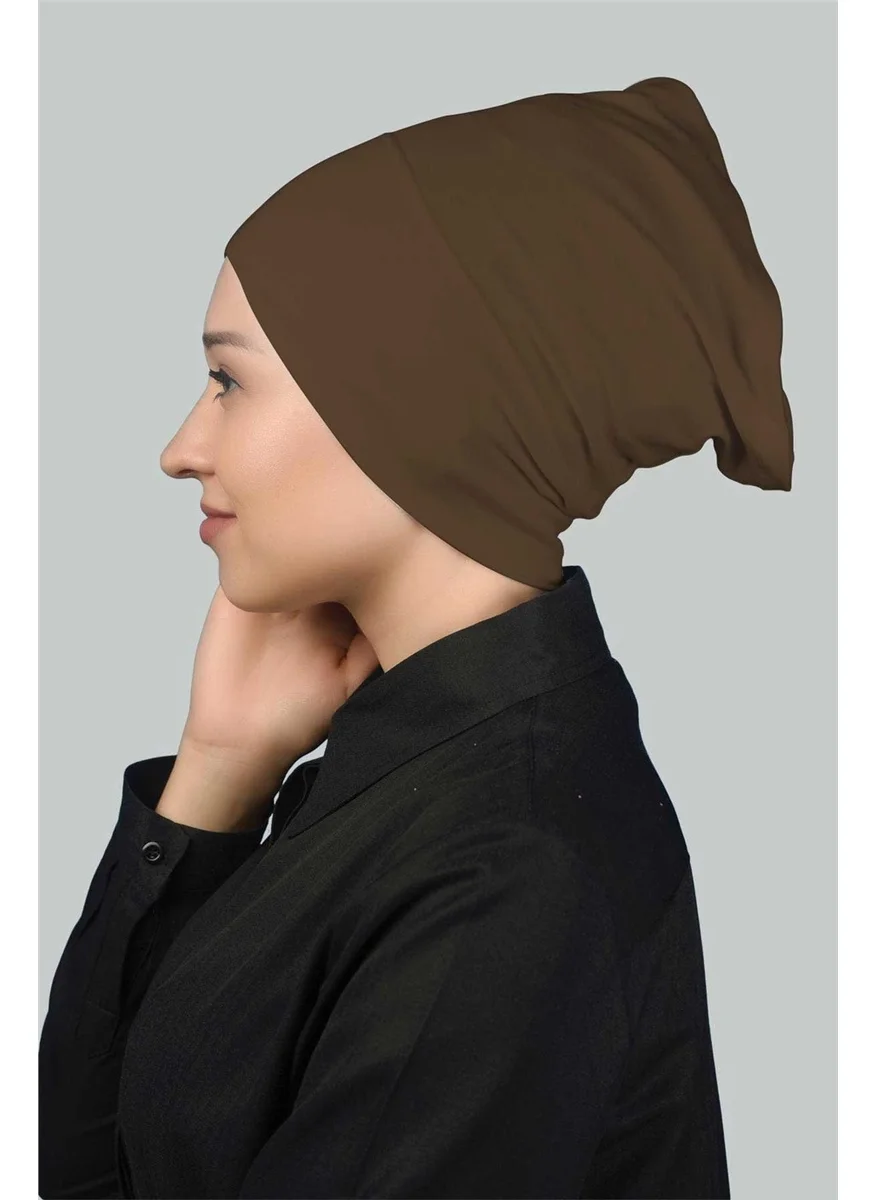 التوبة Ready-made Practical Snap-on Long Tube Hijab Bonnet - Dark Mink