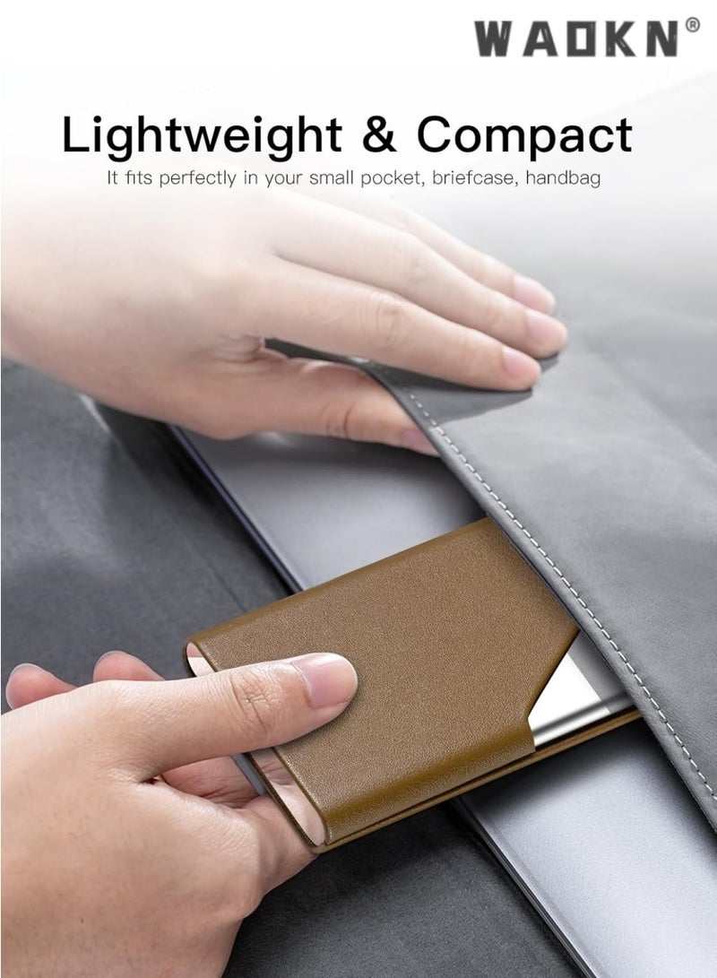 WAOKN Business Name Card Holder Luxury Leather & Stainless Steel Multi Card Case,Business Name Card Holder Wallet Credit Card ID Case/Holder for Men & Women - Keep Your Business Cards Clean（Brown）  - Image 5