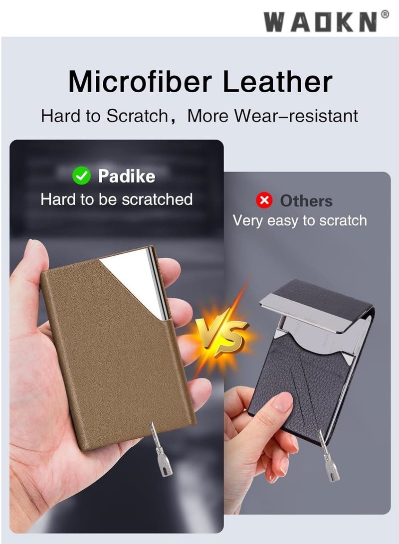 WAOKN Business Name Card Holder Luxury Leather & Stainless Steel Multi Card Case,Business Name Card Holder Wallet Credit Card ID Case/Holder for Men & Women - Keep Your Business Cards Clean（Brown）  - Image 3
