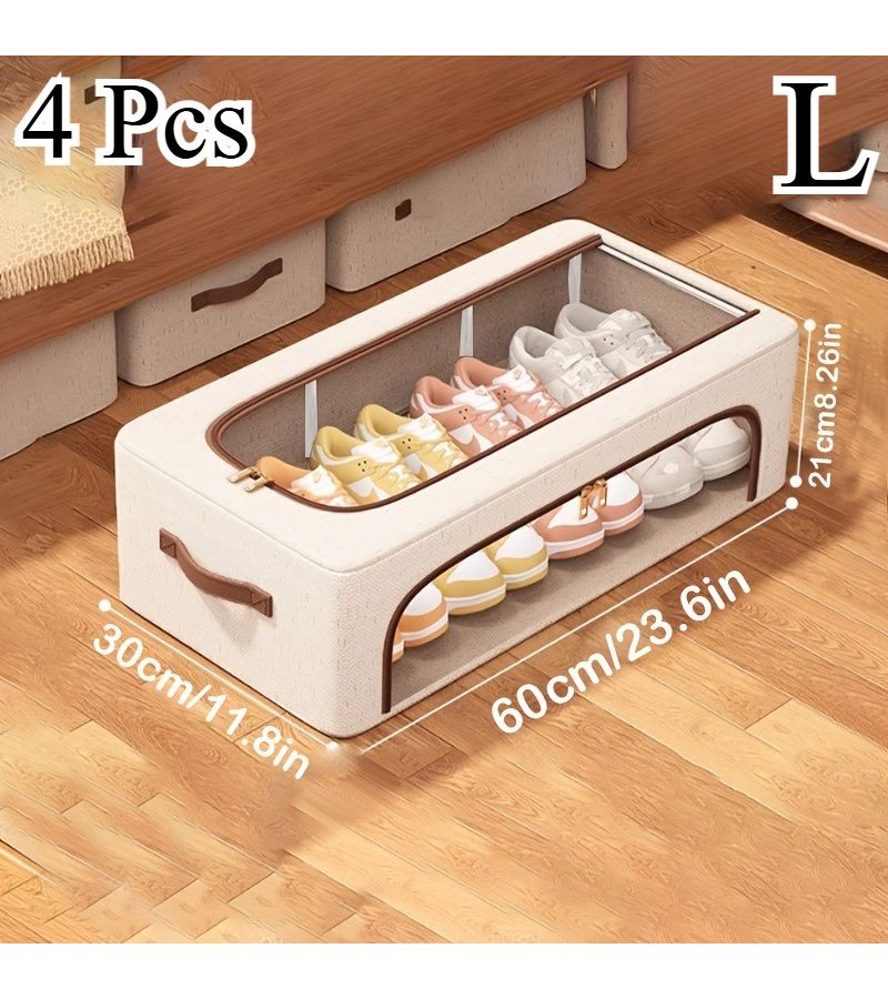 4pcs Stackable Storage Boxes With Lid And Front Door Access For Shoes Books Shoes - Image 4