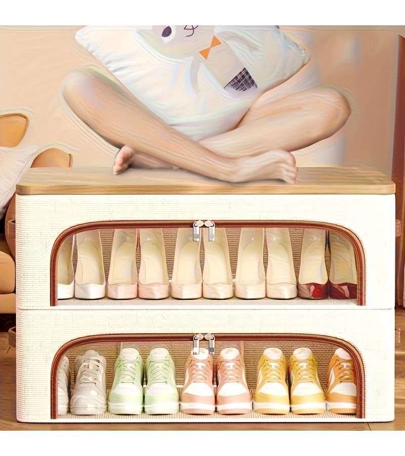 4pcs Stackable Storage Boxes With Lid And Front Door Access For Shoes Books Shoes - Image 5