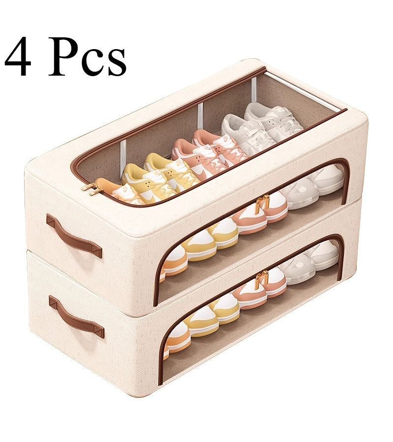 4pcs Stackable Storage Boxes With Lid And Front Door Access For Shoes Books Shoes - Image 3