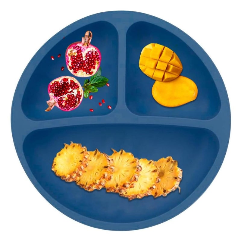 Xacton Silicone Suction Plates I Baby Feeding with 3 Strong Suction Cups I BPA Free, Dishwasher, Freezer & Microwave Safe I Unbreakable I Silicon Grip I Deep Divided for Baby & Toddlers (Blue1) - Image 1