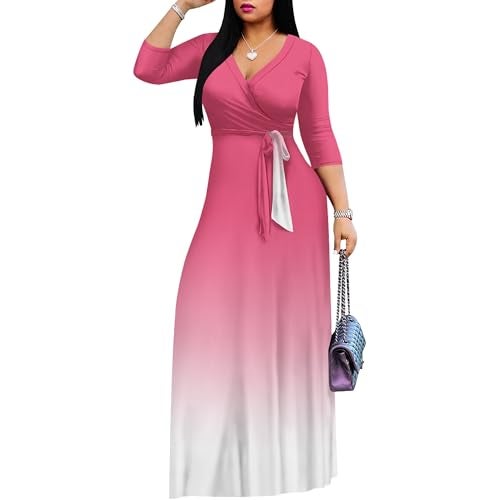 PinkPatty Women's Plus Size Maxi Dress 3/4 Sleeves Casual Flowy Long Dress for Vacation with Pockets - Image 2