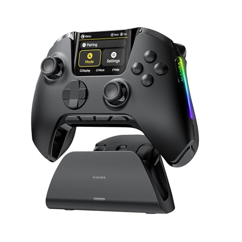 ManbaOne Interactive Screen Wireless Gaming Controller for PC/Switch/Switch 2/iOS/Android,Hall Effect Stick & Trigger,RGB Lighting,Remappable Buttons,1800mAh with Charging Dock (Black) - Image 1