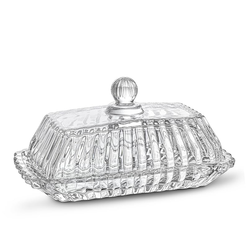 QFkris 65 Glass Butter Dish with LidClear Classic Covered Butter Container For CountertopButter KeeperButter HolderDishwasher Safe 663434in