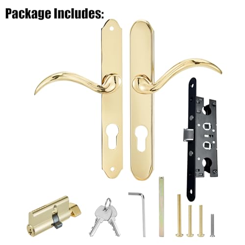 HauSun Storm Door Handle Set Replacement Kit with 2 Point Mortise Lock and KeySecurity Door Keyed Lever Handle Fits for Pella or Larson Storm Door Polished Gold - Image 3