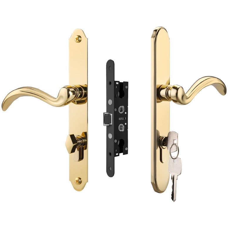 HauSun Storm Door Handle Set Replacement Kit with 2 Point Mortise Lock and KeySecurity Door Keyed Lever Handle Fits for Pella or Larson Storm Door Polished Gold - Image 2
