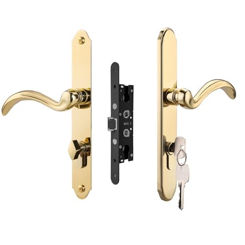 HauSun Storm Door Handle Set Replacement Kit with 2 Point Mortise Lock and KeySecurity Door Keyed Lever Handle Fits for Pella or Larson Storm Door Polished Gold - Image 1