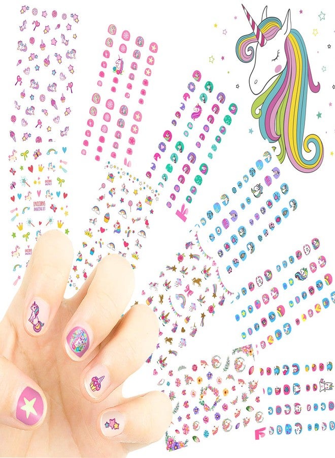 DB11 Unicorn Kids Nail Art Stickers Decals for Little Girls, 500+ Cute Rainbow Heart Stars Princess Nail Wrap Decoration Self Adhesive Finger Toe Tip Stickers Birthday Party Favor Gift - Image 1