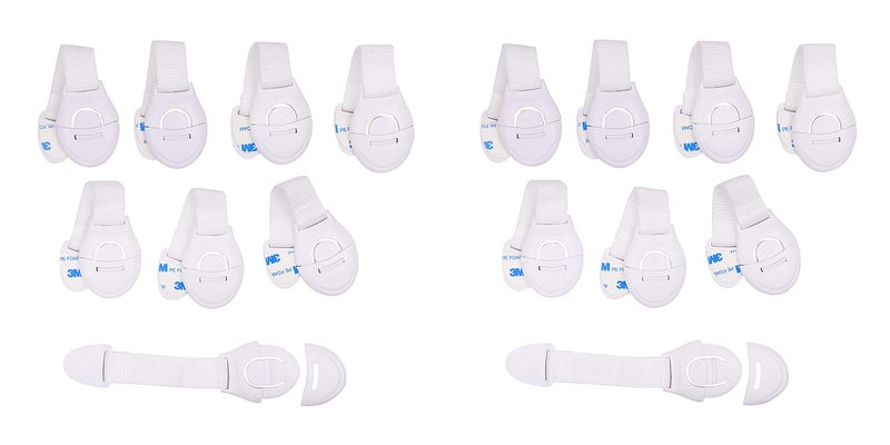 KitschKitsch® 16pcs Baby Infant Child Proofing Safety Locks Latches Door Cupboard Cabinet Fridge Drawer Locks (White) - Image 1
